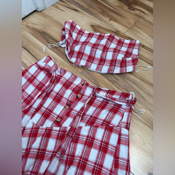 NWT Free People “After You” Set — Cropped Top + Maxi Skirt Red Plaid - Picture 6 of 7
